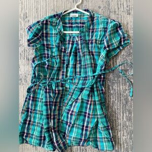 Motherhood Teal and Navy Plaid shirt